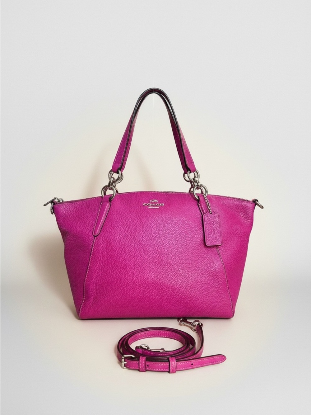 Coach Fuchsia Pebbled Leather Satchel Tote Crossbody Silver Hardware